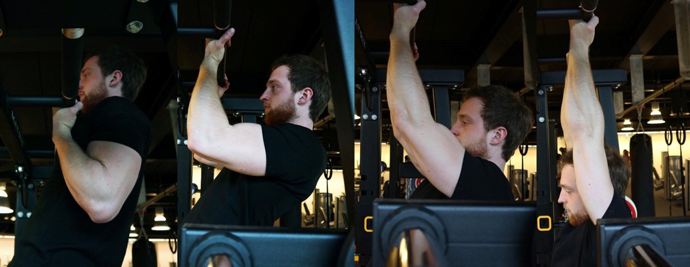 Excentrische chin-ups van bovenpositie tot bodempositie